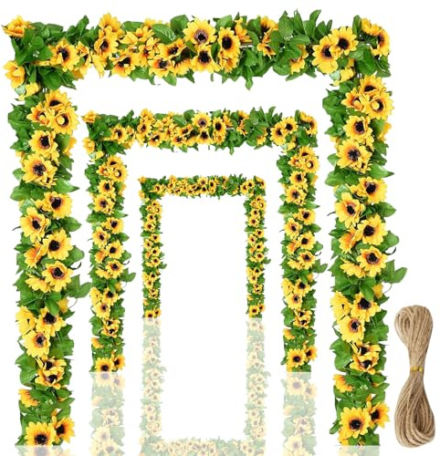3 PCS Sunflower Garland Artificial Flower Garland Outdoor Sunflower Decorations 6.3m/20.67ft with Hemp Rope Suitable for Wedding Garden Party Fence Decoration