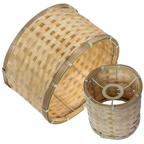 Set di paralume in bambù, cilindrico, effetto rattan, 30 cm e 16 cm, per lampade da terra (2, beige naturale)