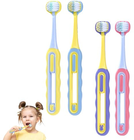 4PCS Kids Toothbrushes Autism Toothbrush with 3 Sided Soft Bristles for 360°Cleaning Sensory Friendly and Non-Slip Grip 3 Sided Toothbrush for Special Needs and Toddlers