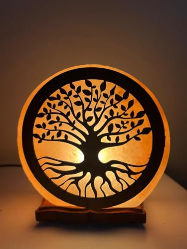Elkoza Handmade Wood Silhouette Natural Healing IONES Therapeutic 100% Pure Himalayan Pink Crystal Salt Lamp Fine Quality with Dimmer Switch (Tree of Life Salt Lamp, Himalayan 3D Salt Lamp)
