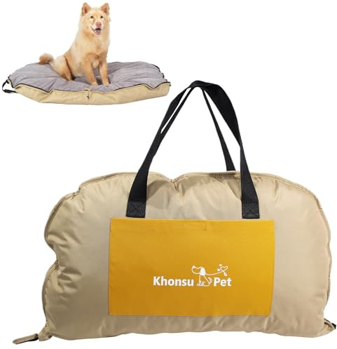 Tragbare wasserdichte Hundematte für Camping, Terrasse & Reisen – Faltbares Outdoor-Hundebett mit Teflonhülle & abnehmbarem Plüschpolster – leicht zu reinigen, langlebig – M (Khaki)