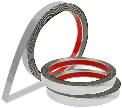 Chanumetal 3 pièces de ruban métallique auto-adhésif, bande décorative en acier inoxydable argent auto-adhésive, bande de moulure en acier inoxydable de 5 m de long, 1,5 cm de large pour la protection
