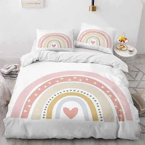 LMMSMGS Funda Nordica Cama 105 ArcoíRis Infantil Juvenil Funda Edredón Cama 105 para Niñas Niños con Cremallera Suave Fundas Nordicas 180x220 cm + 1 Fundas de Almohada 50x75 cm