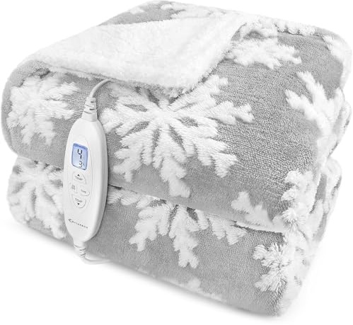MYCARBON Couverture Chauffante 180x160cm, 2 Places, Plaid Chauffant Électrique pour Lit, Canapé, Arrêt Automatique, 10 Températures, Minuterie 9h, Lavable en Machine, Protection Contre la Surchauffe