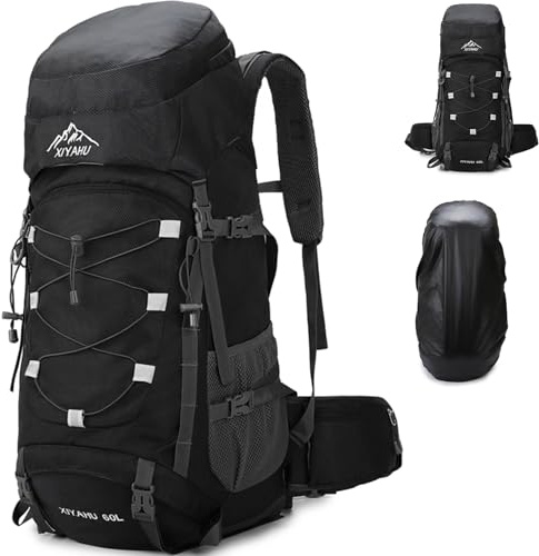 Lawaia Sac à dos de randonnée 60 L pour voyage, grand sac de camping pour hommes et femmes, léger, idéal pour plein air, fitness, avec couverture de pluie, étanche, pour marche, randonnée, escalade