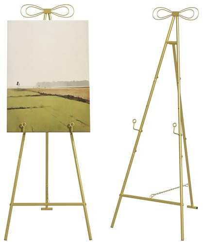 petour Gold Easel Stand Adjustable Metal Display Easel with Holder | Tripod Floor Easel Wedding Poster Holder for Painting Artwork Welcome Board Photos Poster Easel Wedding Welcome Sign Stand