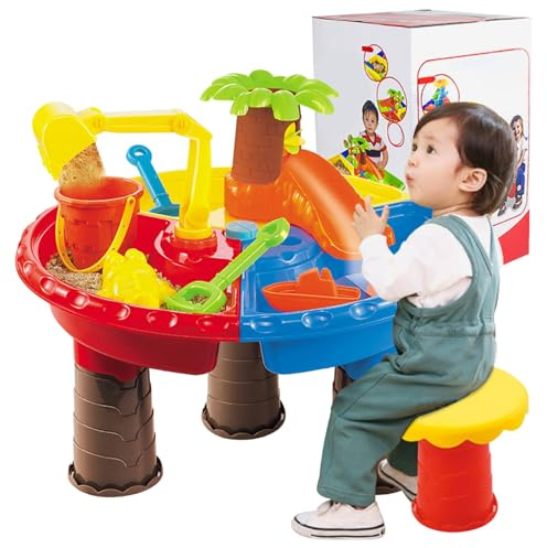 NASSMOSSE Toddler Water Table Sand Table 4-in-1 Sand and Water Play Kids 17.7x.13.8'' with Play Accessories Sandbox for Outdoor Activity Round Shape
