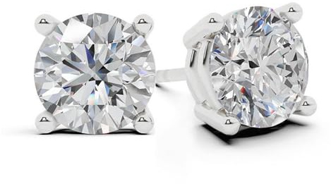 Belacqua 1 Carat Round Lab Grown Diamond Stud Earrings in 14K White Gold, Push Back, F Color, VS Clarity, 4 Prong Setting, Jewelry for Women, Gift Box Included