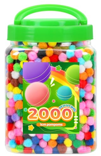 Tiehuoxia 2000 PCS Pom Poms for Crafts, Multi-Coloured 1CM Mini Pom Pom Balls, Fluffy Pom Poms for DIY Decorations