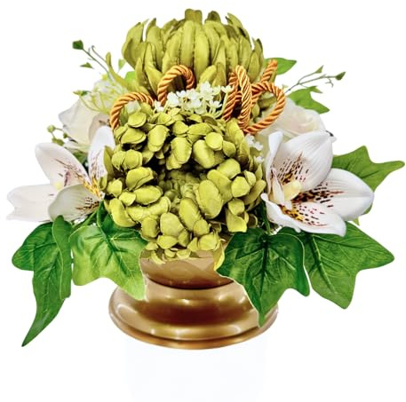 Grabschmuck Friedhofsblumen mit künstlichen Chrysanthemen, Rosen & Orchideen 30x25cm | täuschend echt, direkt von Floristin, Alternative zu frischen Blumen - Beerdigung Urnengrab Trauer Innen&Außen