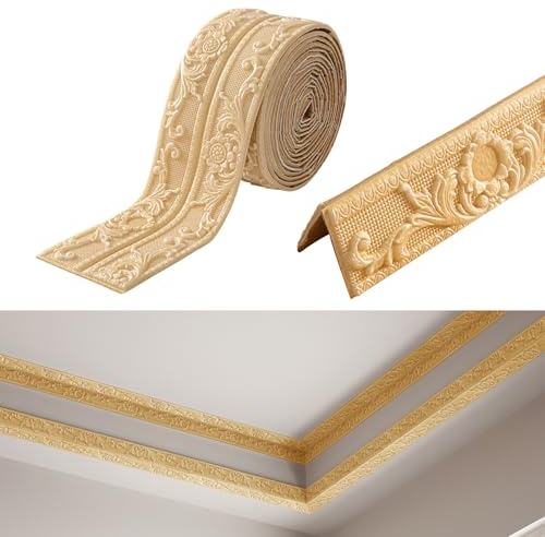 Tokenhigh Self Adhesive Wall Border 5mx10cm, Flexible Skirting Board Trim, Peel and Stick Baseboard Trim Molding, Wallpaper Caulk Wall Trim Strip Stickers for Countertop Floor Ceiling