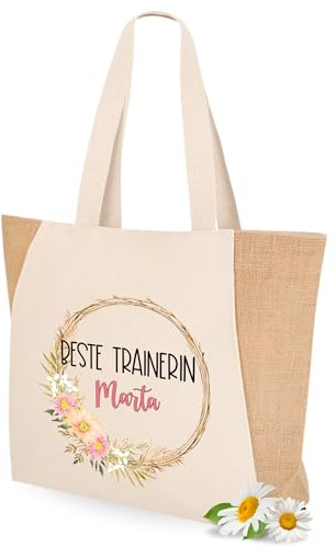 GRAZDesign Einkaufstasche Beste mit Namen personalisieret Geschenk zum Abschluss Taschen mit Reißverschluss Baumwolltasche Shopper XXL