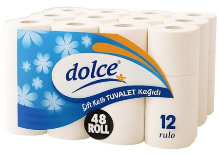 Dolce Toilet Roll Bulk Buy – Double Layer Bathroom Tissue | Eco Friendly Tissue | Thick Sheets | Family Value Pack Toilet Rolls - 48 Rolls -12 Ply - White by Parahon