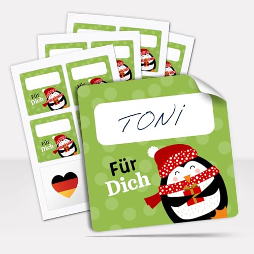 Geschenkaufkleber Weihnachten zum Beschriften (48 Aufkleber) Weihnachtsetiketten Quadratisch 5,5 cm - Grün Für Dich 2 - weihnachtliche Deko Sticker Geschenke Pakete Briefe