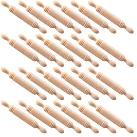 CORHAD 30pcs Mini Wood Rolling Pin for Boy Girl Dollhouse Miniature Cooking Utensil Toy Rolling Pin