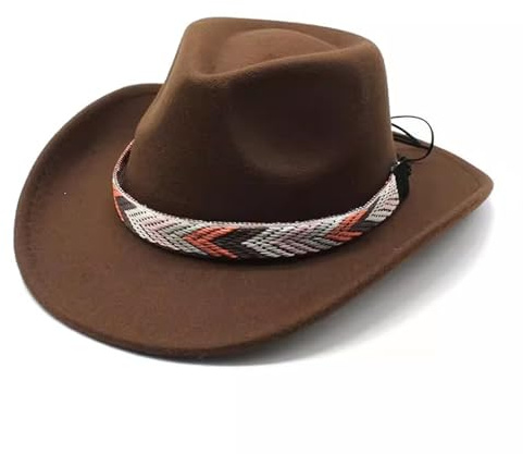 DUMRALBQE Cowboyhut Bowlerhut for Herren mit großer Krempe, gerollt, Western-Cowboyhut für Damen und Herren(Braun)