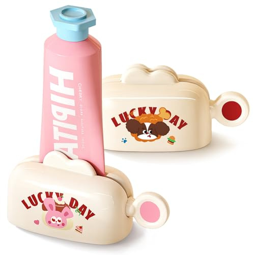 Plastic Toothpaste Squeezer, Cute Magnet Toothpaste Tube Squeezer with 3 Installation Methods, Rolling Tube Squeezer Tool for Hand Cream, Ketchup and Cosmetic Tube(2pcs, White)