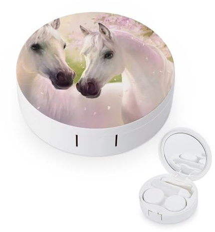fkgvwo Contact Lens Container White Horse Travel Contact Lens Box with Mirror Tweezers Solution Bottle