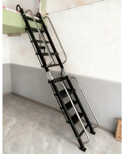 Scala per Soppalco Scala di Accesso Alla Soffitta Pieghevole Sicura da 8 a 14 Gradini, Scale Salvaspazio in Alluminio per Soffitta, Scala Antincendio con Gradino(Black,10 step-306cm/10ft)