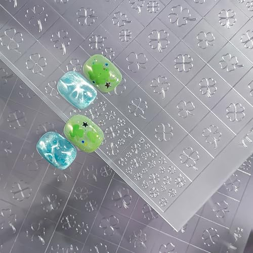 4 Sheets Valentines Heart Nail Guides 3D St. Patrick's Day Shamrock Nail Art Stickers Airbrush Nail Stencils Stickers Supplies Hollow Star Guides Nail Decals for Women Acrylic Decoration Stencil Tools