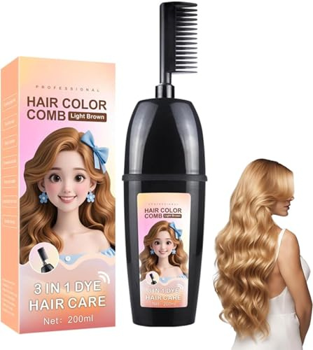 3-In-1 Comb for Hair Coloring with Integrated Brush,Portable Hair Dye Comb,Hairs Colour Comb,Plant Extract Hair Dye,Gentle Gray Hair Coverage for All Hair Types (Light Brown)