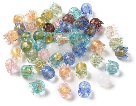 KitBeads 30Pcs Colorful Tulip Glass Beads Handmade Lampwork Foil Sand Flower Loose Beads for Jewelry Making Bracelet Necklace DIY Craft Projects
