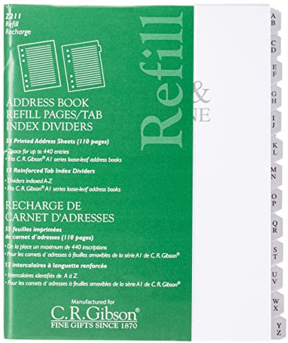 C.R. Gibson Blank Address Book Refills 3 Ring Address Book, 55 pgs.
