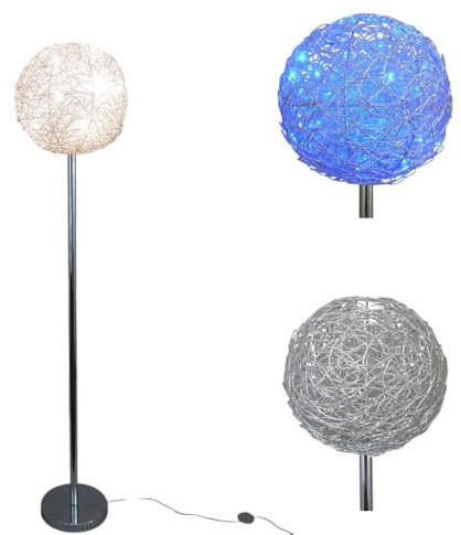 Dapo Alissa Halogen-und-LED-Steh-Kugel-Leuchte-Lampe D: 30 cm Alu Draht-Kugel inkl. 42 LEDs + 5x G4 à 20W Wohnraum-Dekorations-Leuchte-Lampe