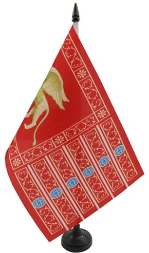 AZ FLAG Drapeau de Table Venise 21x14 cm Polyester 100D Socle Plastique | Usage intérieur Drapeau de bureau de Venezia finition cousue et bords renforcés avec mât en plastique et socle en plastique