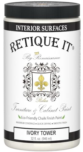 Retique It Chalk Furniture Acrylic Paint by Renaissance DIY, 32 oz (Quart), 32 Fl Oz, White