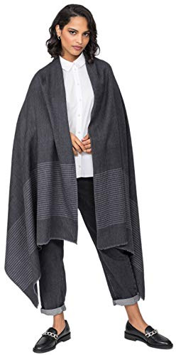 likemary Pashmina Shawls and Wraps for Women - Merino Wool Travel Blanket Scarf - Oversized Stripes Grey Shawl
