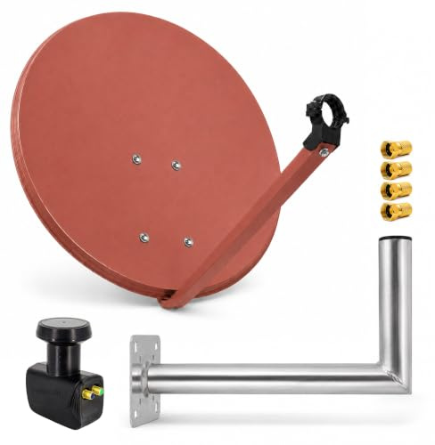 PremiumX Satelliten-Komplettanlage 80cm Satellitenantenne Rot Satellitenschüssel Twin LNB Wandhalter 45cm, SAT bis 2 Teilnehmer