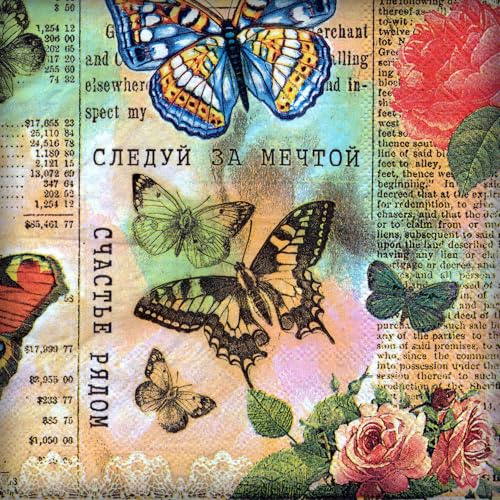 40 Count Paper Napkins,Designed Butterfly Prints Cocktail Napkins,Serviettes Napkins for Wedding,Dinner and Party,Paper Luncheon Napkins 2-Ply,6.5x6.5 Inch,(Butterfly, 04)