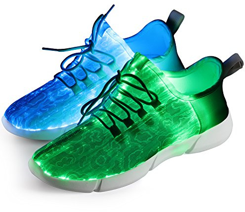 Shinmax LED Light Up Shoes for Women Men, USB Rechargeable Fiber Optic Glowing Sneakers, Luminous Flashing Shoes for Dancing, Festivals, Parties White