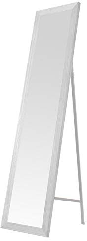 LOLAhome Espejo de Pie de Cuerpo Entero con Marco de Madera Blanco Decapé con Ajuste en 4 Posiciones de 157x37 cm, para Dormitorio, salón, Cuarto de baño, Pasillo
