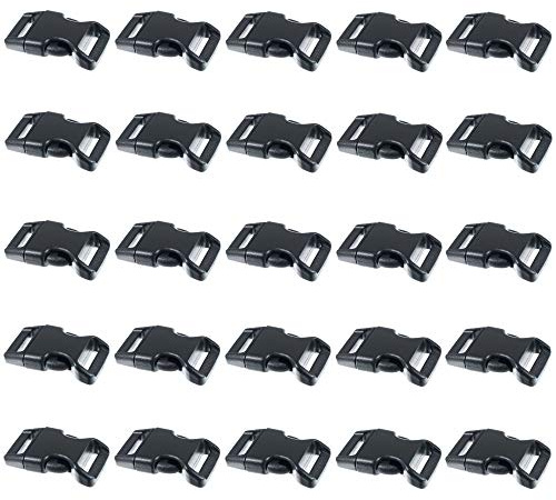 PARACORD PLANET Schwarze Kunststoffschnallen mit seitlicher Öffnung für Armbänder (5/8 Zoll, 50 Stück)