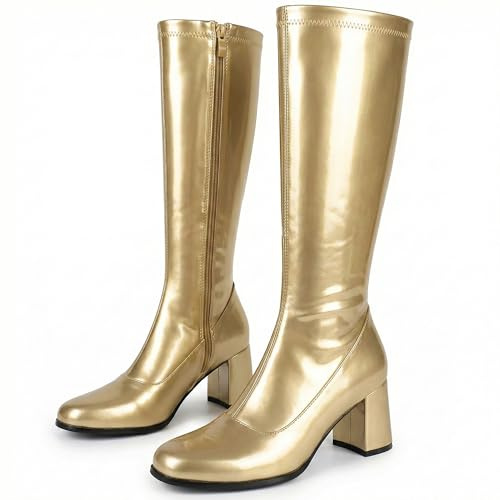 Damen-GoGo-Stiefel, 1960er/70er-Retro-Look, Größe EU 36-47,5, Gold - gold - Größe: 37 EU