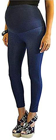 FuturaLondon full ankel blå längd bomull över bula moderskap denim look leggings jeggings *