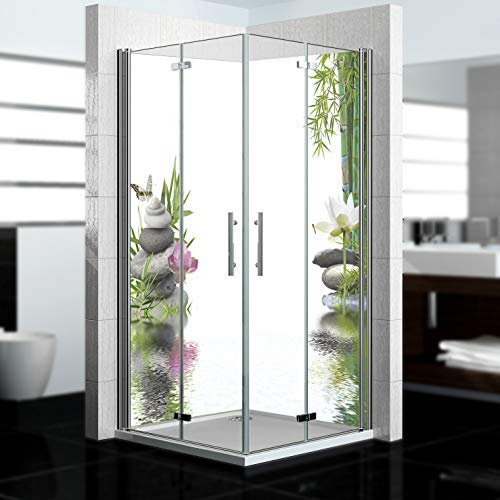 Dedeco - Dos de douche d'angle imperméable motif : Zen V3, 2x 90x200 cm, remplacement de carrelage pour salle de bain, comme paroi décorative, revêtement mural en aluminium
