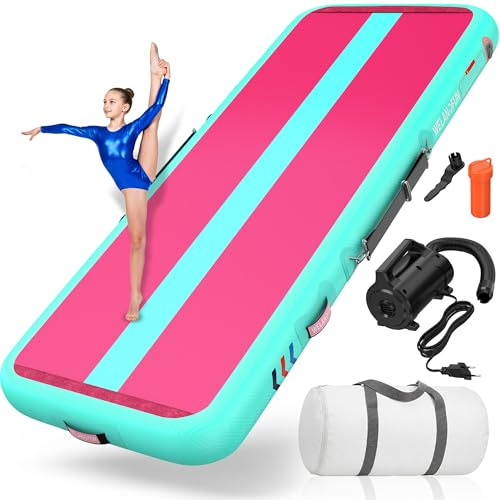 WelandFun Gymnastikmatta, uppblåsbar, 3/4/5/6 m, träningsmatta, kolfiber, 10/15/20 cm tjock, golvmatta, uppblåsbar yogamatta, taekwondo-matta, med pump