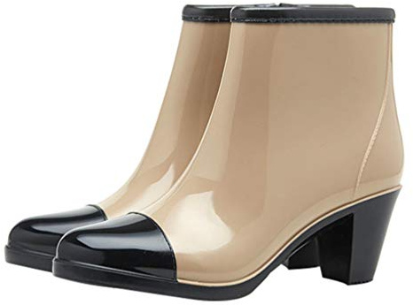 1 par de Botines de Agua para Mujer Botines de Invierno con Tacones Gruesos Botas Antideslizantes con Cremallera Bota Cortos de Lluvia Impermeables