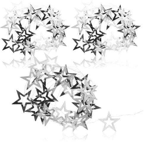com-four® 3X Guirlande d'argent avec des étoiles - Guirlande de Noël pour la décoration de l'arbre de Noël - Guirlande