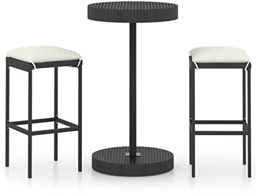 vidaXL Set Muebles Bar Jardín 3 Piezas y Cojines Silla Mesa Asiento Terraza Patio Balcón Barra Bistró Mobiliario Ratán Sintético Negro