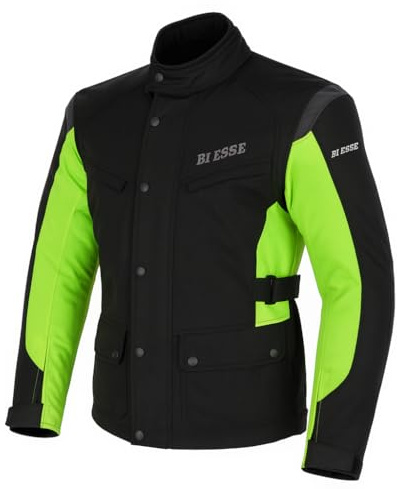 BI ESSE - Motorradjacke für Herren aus Cordura, wasserdicht und regendicht, herausnehmbares Thermofutter, mit zertifizierten Protektoren, Schwarz/Fluo, 4XL