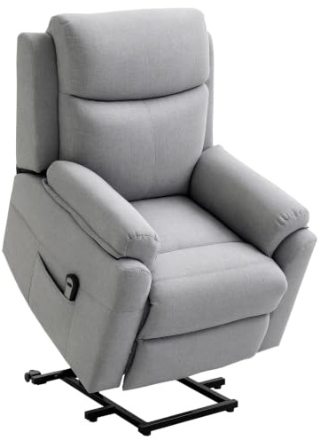 HOMCOM Fauteuil releveur électrique, Fauteuil Relax électrique avec Repose-Pied, Dossier inclinable, télécommande et Poche latérale Charge 120kg Tissu Aspect Lin Gris Clair