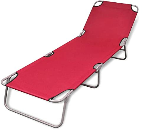 Makastle Campingliege Sonnenliege Gartenliege Camping-Klappbett mit verstellbarem Rückenlehne, Klappliege für Garten Urlaub Outdoor, Stahlgestell, Textilene-Gewebe, 189 x 58 x 27 cm Rot