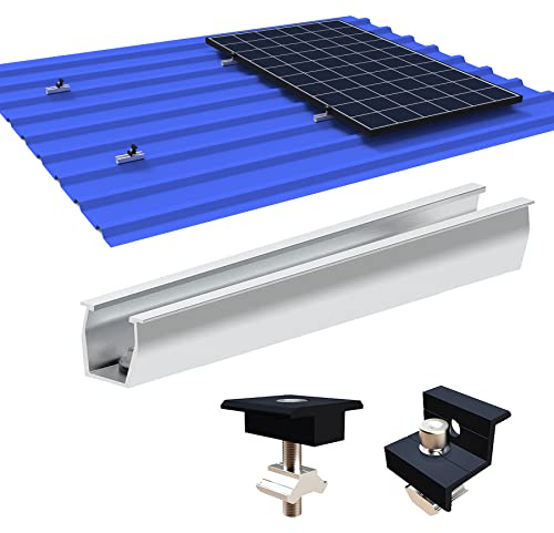 TEOV Solarmodul Alu Halterung, Montageschiene Solarmodule Panel Befestigungsschiene Trapezblech Dachhalterung, Profil 20CM Schiene Mittelklemme Endklemme Schwarz 30-35MM Befestigungs-Set for 2 PV