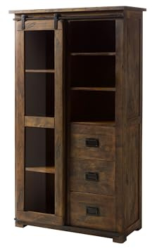 MASSIVMOEBEL24.DE Vitrine Mango braun lackiert Railway #426 | 100x45x175 (BxTxH) 83 kg Industrial montiert vollmassiv