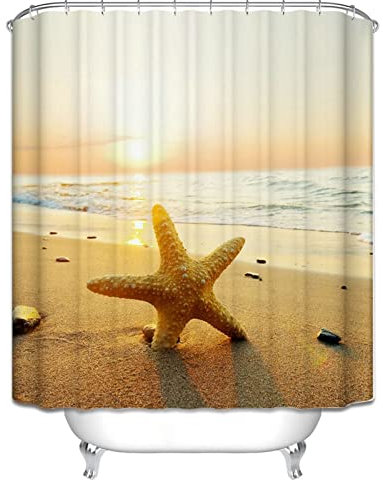 EHOMERY Duschvorhang Edel Duschrollo Nach Maß Strand, Ozean, Ozean Duschvorhang Von Oben Badewanne Vorhang Stecker Polyester Rostfreie Ösen Und 12 Hakenringe, 90X180Cm