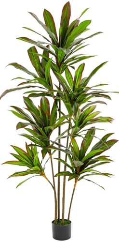 VIAGDO Dracaena Silk Plant Artificial 6ft Faux House Plants with Red Leaf Margin Fake Yucca Palm Trees in Pot Realistic Dragon Tree for Living Room Home Office Decor Indoor Outdoor